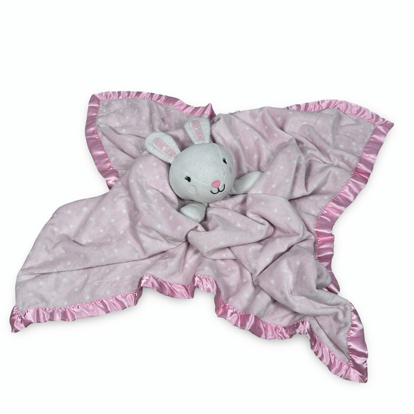 Cloud Island Pink Bunny Rabbit Lovey Security Blanket Satin Trim Polka Dots - Picture 1 of 6